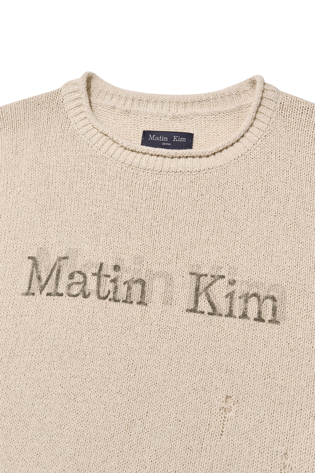 [matinkim] CRACK LOGO VINTAGE KNIT PULLOVER FOR MEN IN BEIGE
