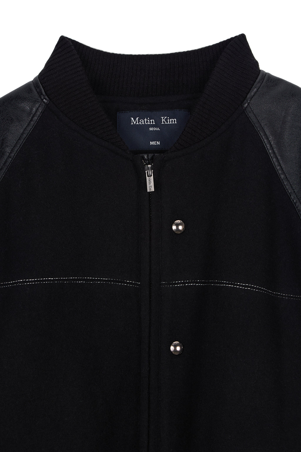 [matinkim] Stunning Point Faux Leather Jumper For Men IN Black