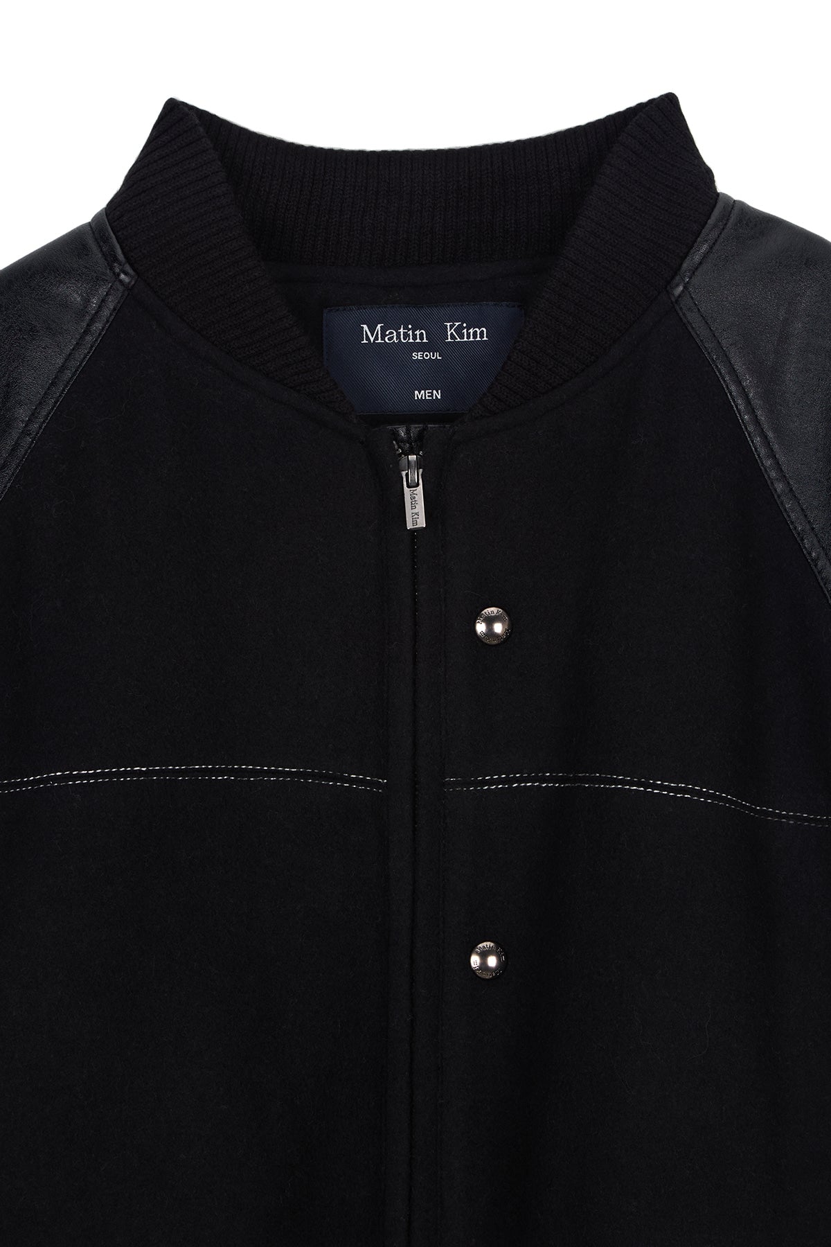[matinkim] Stunning Point Faux Leather Jumper For Men IN Black