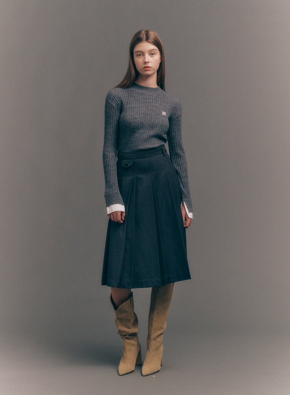 [satur] (W) Cuffs Mock Neck Knit - Melange Gray