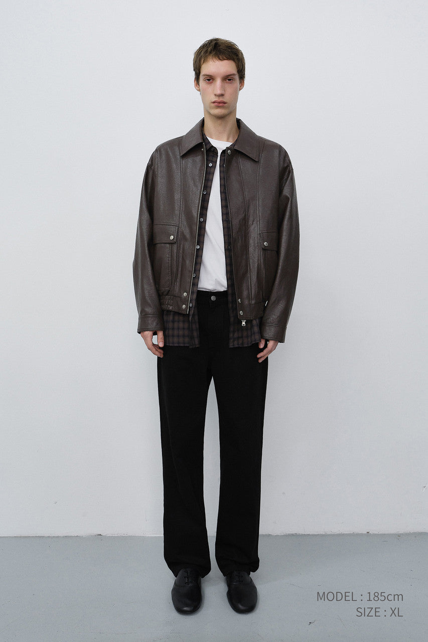 Dunst Unisex Leather Zip-Up Blouson Dark Brown