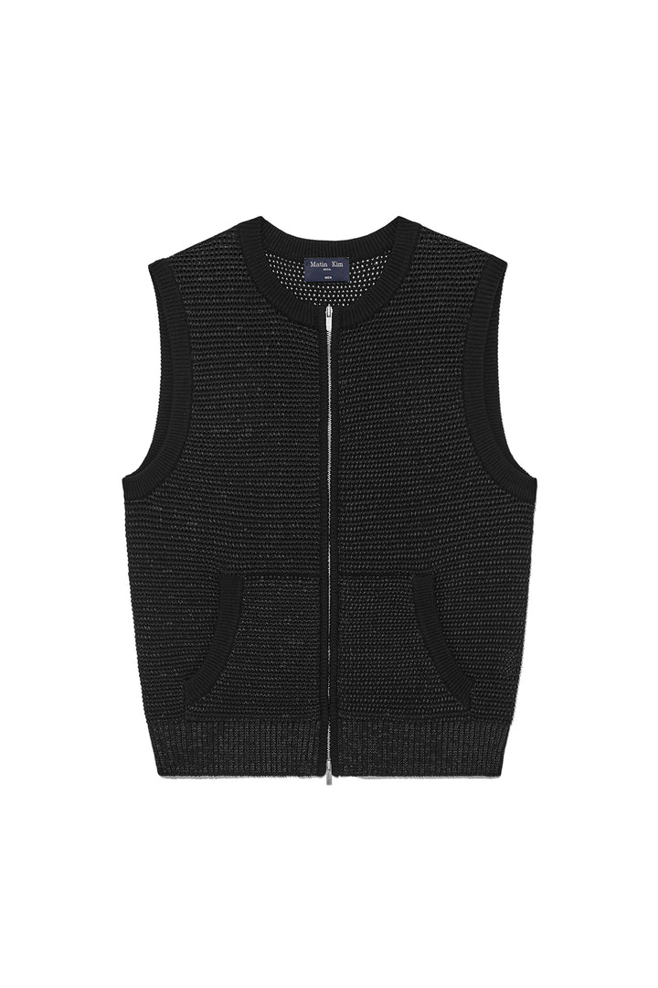 Matinkim Two Tone Mesh Knit Vest For Men IN Black