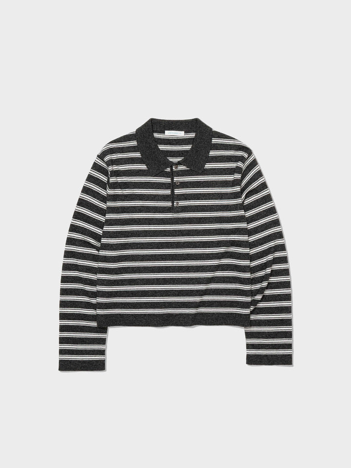 Low Classic Merino Cash Striped Polo Sweater Charcoal