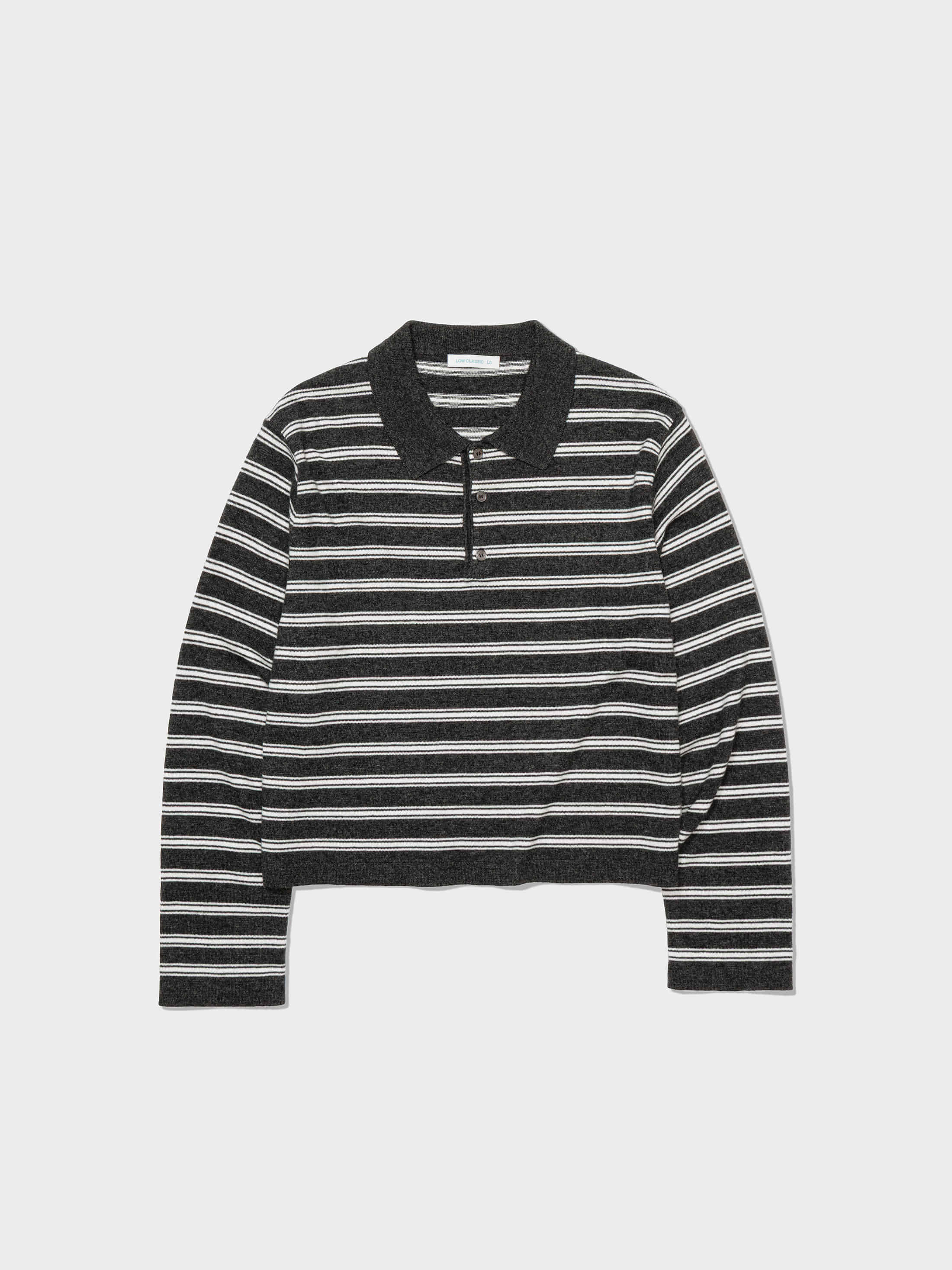[Low Classic] Merino Cash Striped Polo Sweater_Charcoal
