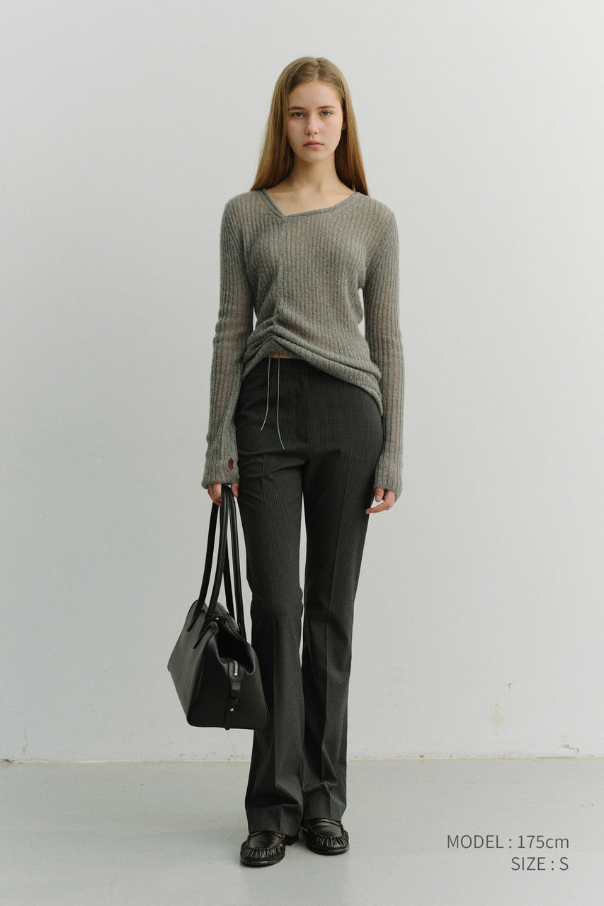 Dunst Semi Boot-Cut Slim Slacks Charcoal Stripe
