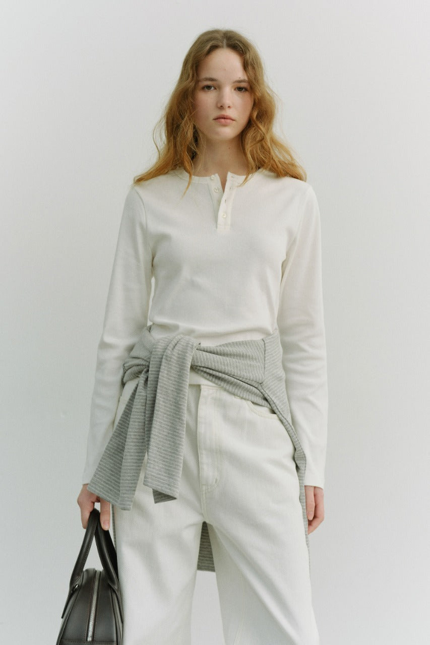 Dunst Unisex Henley-Neck T-Shirt Off White