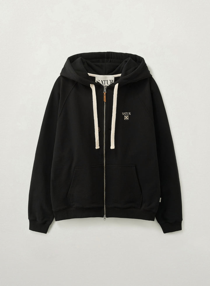Satur Loren Small Logo Hood Zip-up - Black