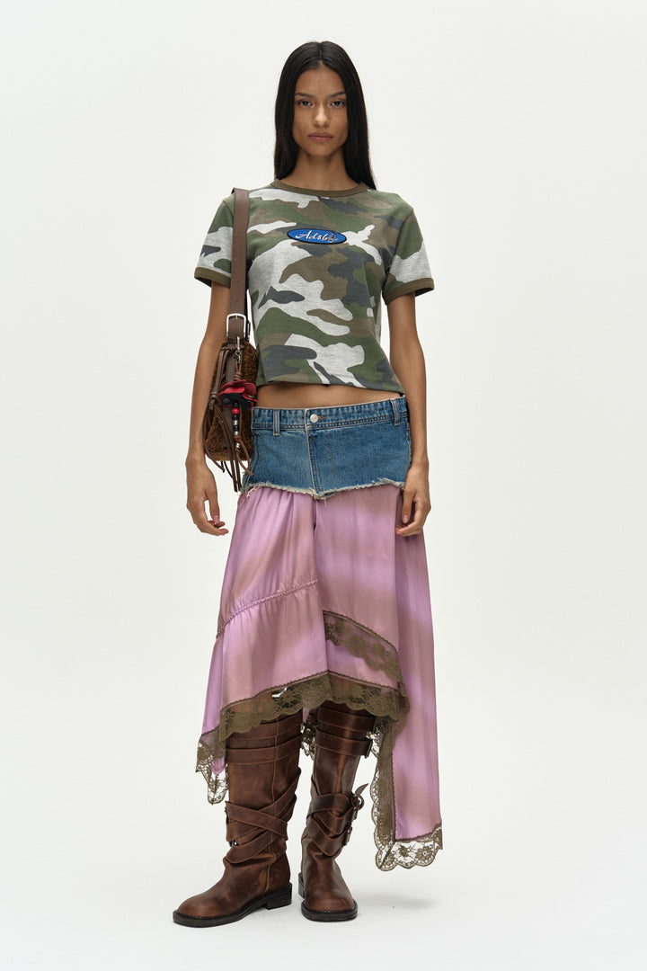 Andersson Bell Denim Combination Lace Hem Skirt