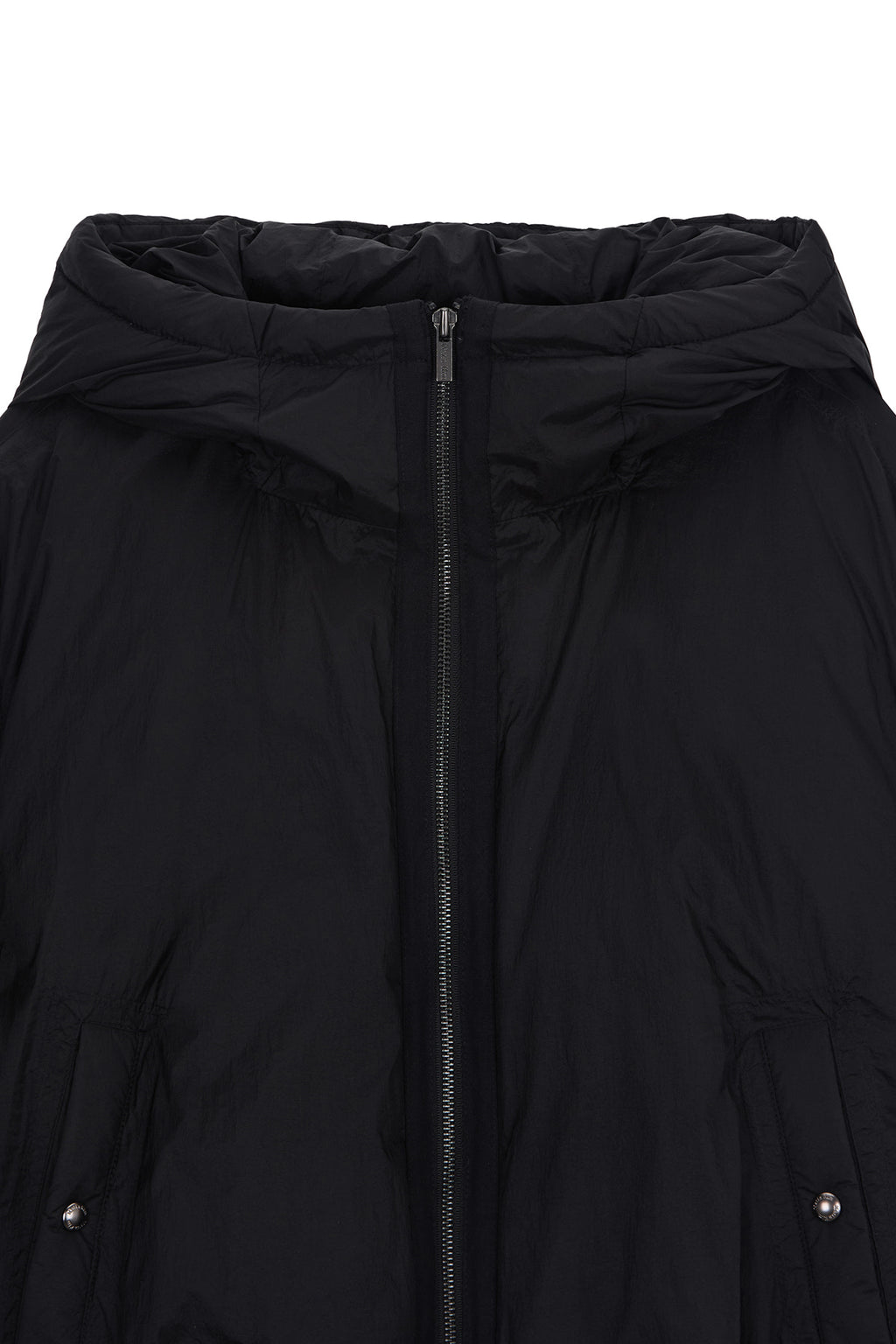 [matinkim] BACK LOGO HOODY SHORT DOWN JUMPER IN BLACK