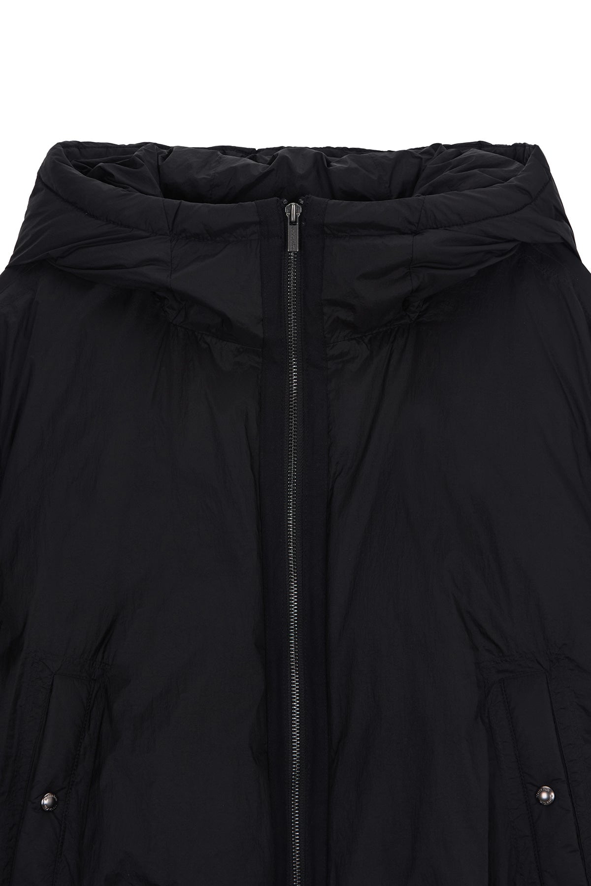 [matinkim] BACK LOGO HOODY SHORT DOWN JUMPER IN BLACK