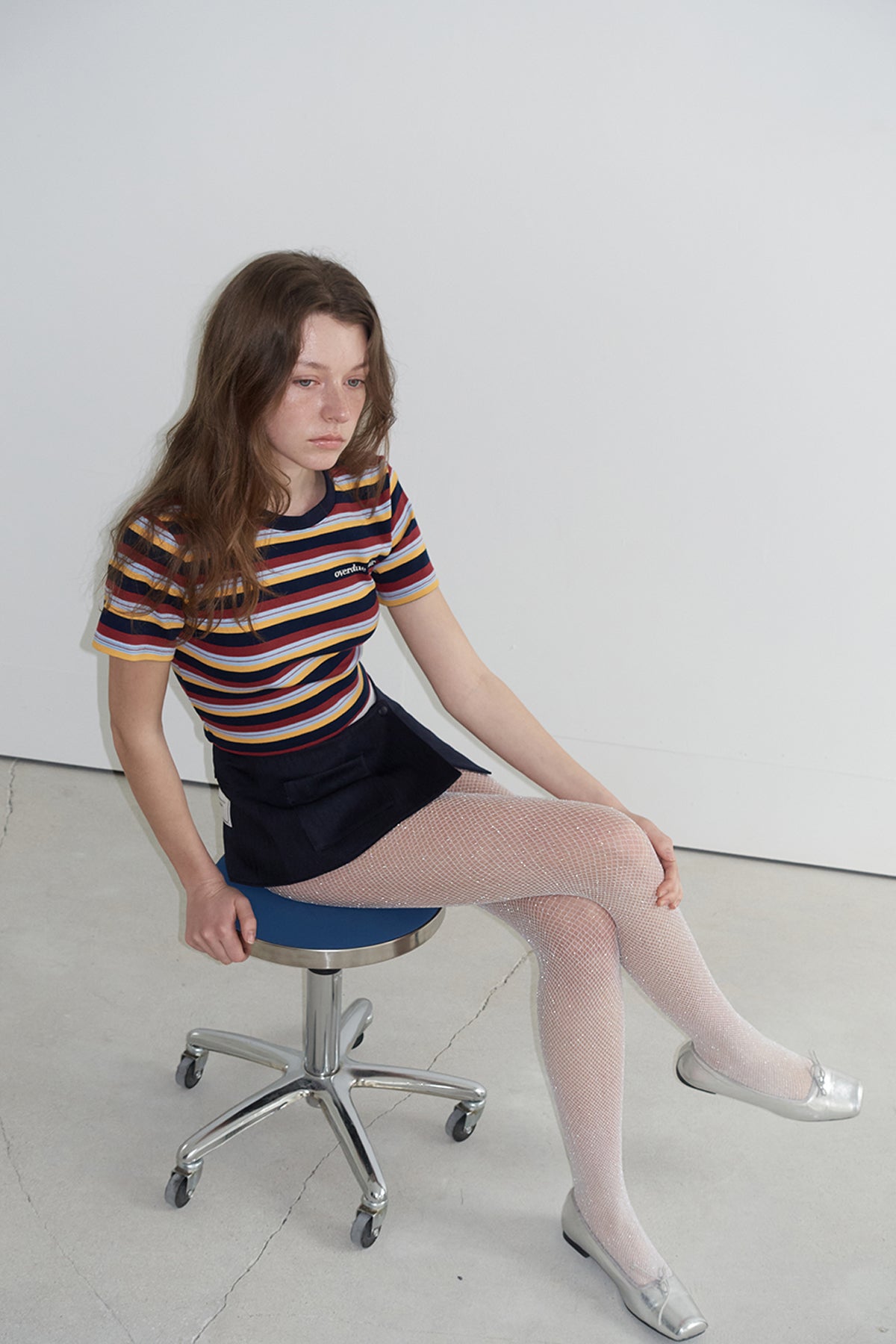 Overdueflair Stripe Crop T-Shirt Navy