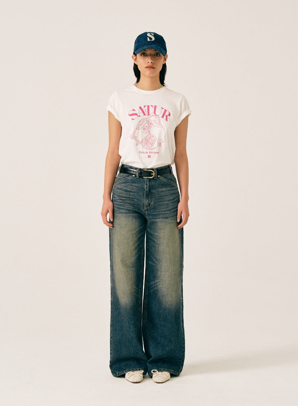 [satur] (W) Capri Citron Drawing Summer Graphic T-Shirt - Magenta Purple