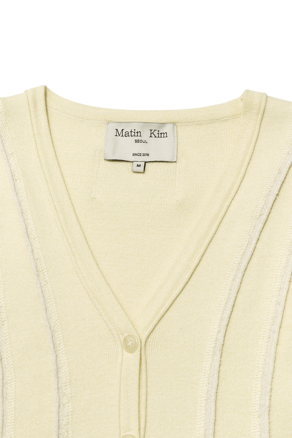 [matinkim] CUT LINE SLIM CARDIGAN IN LIME