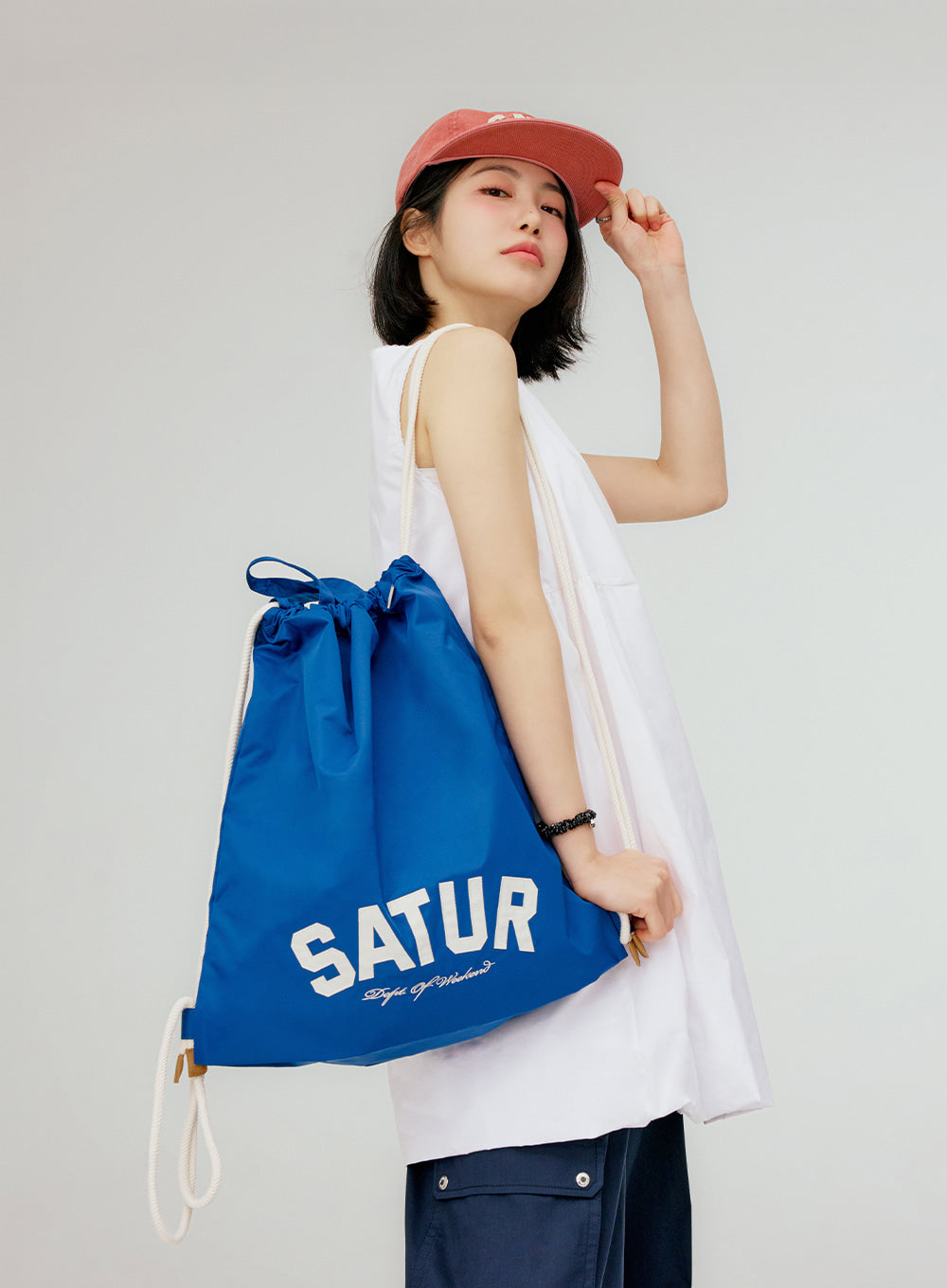 Satur Nylon Drawstring Bag - Blue