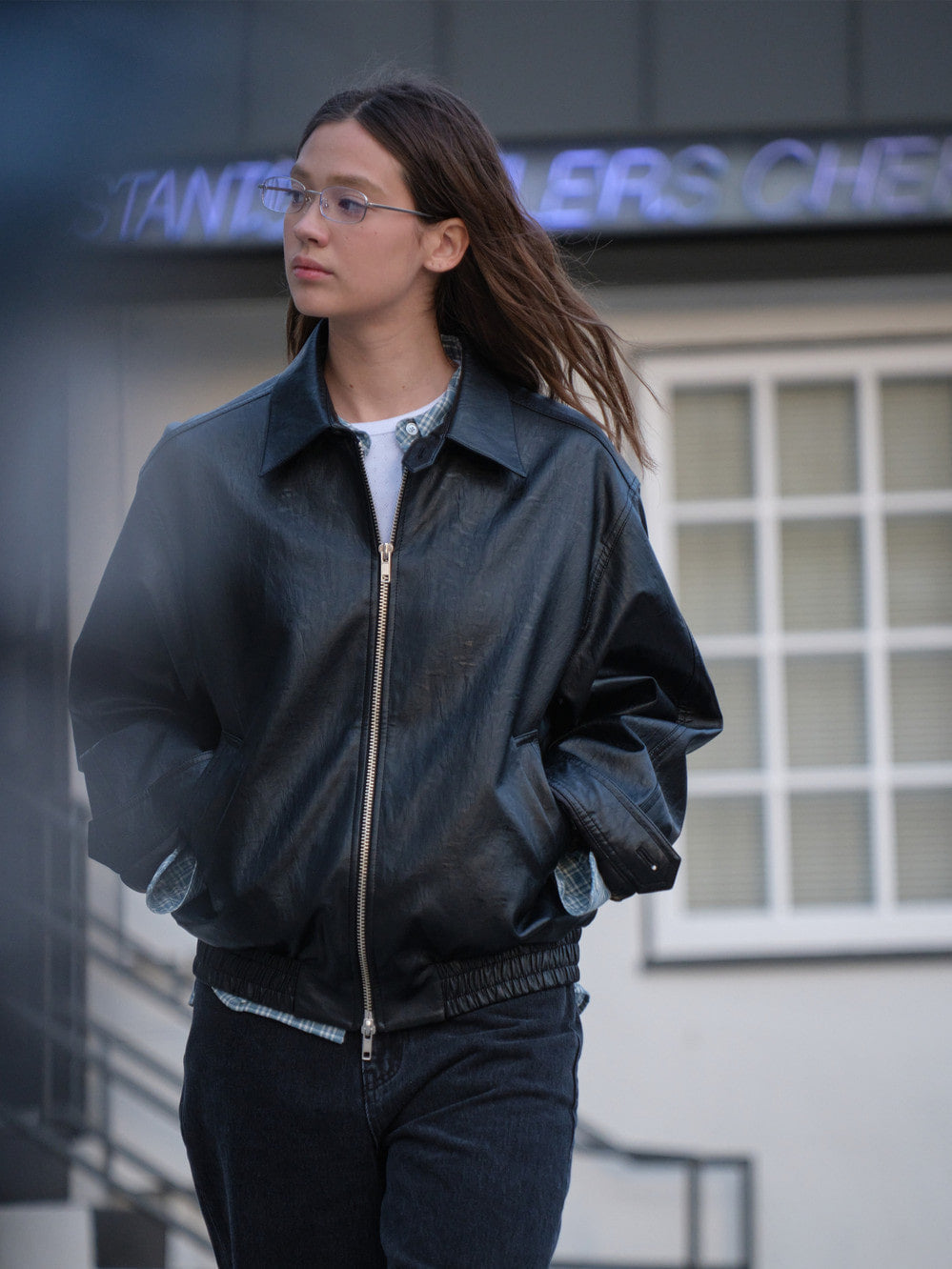 Low Classic Leather Harrington Jacket - Black