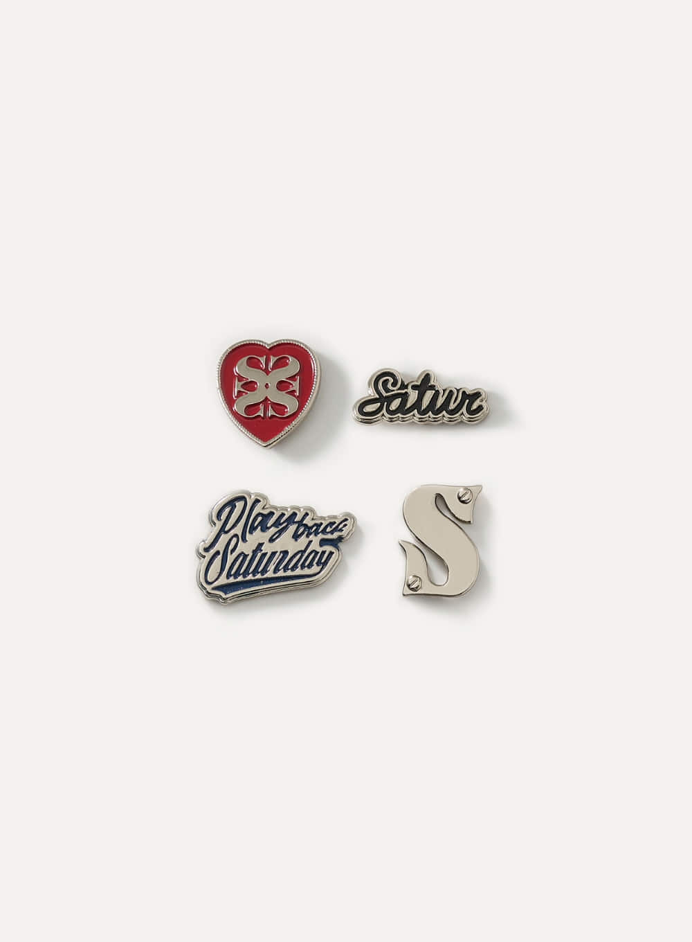 Satur Retro Graphic Brooch Set - Silver