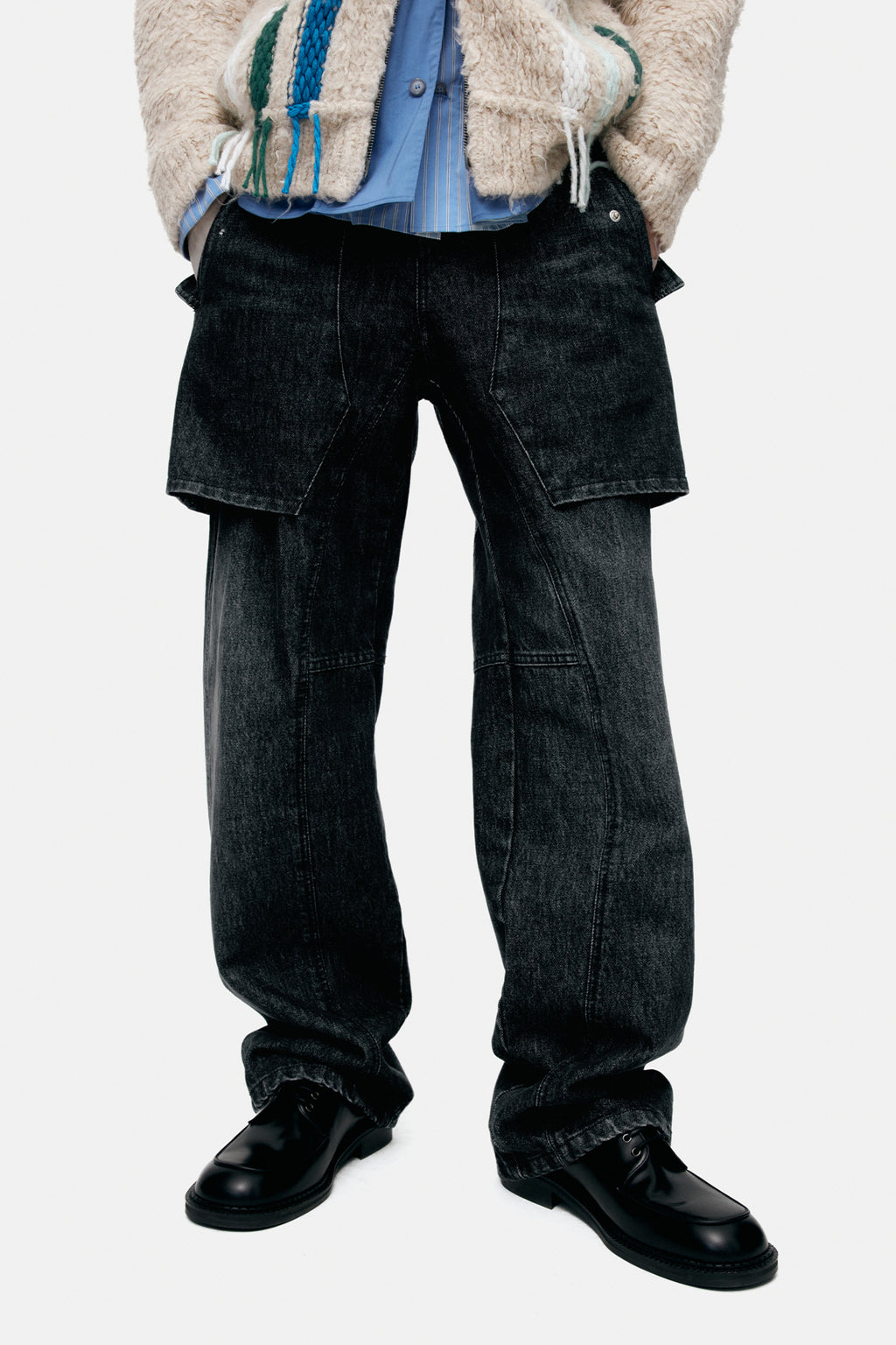 Andersson Bell Unisex Raptor Layered Wide-Leg Jeans Black)