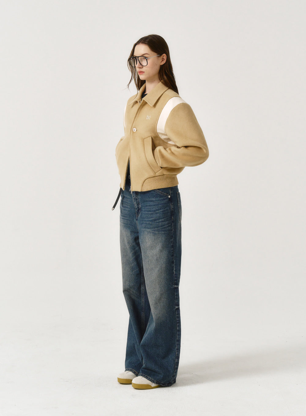 [satur] (W) Percy Wool Blend Varsity Jacket - Organic Beige