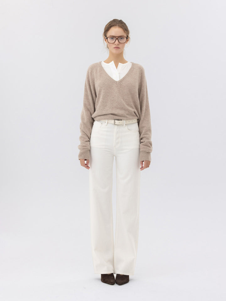 GLOWNY 90s High Rise Wide Leg Jeans (Long) (White)