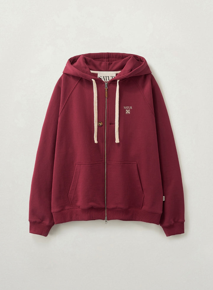 Satur Loren Small Logo Hood Zip-up - Burgundy