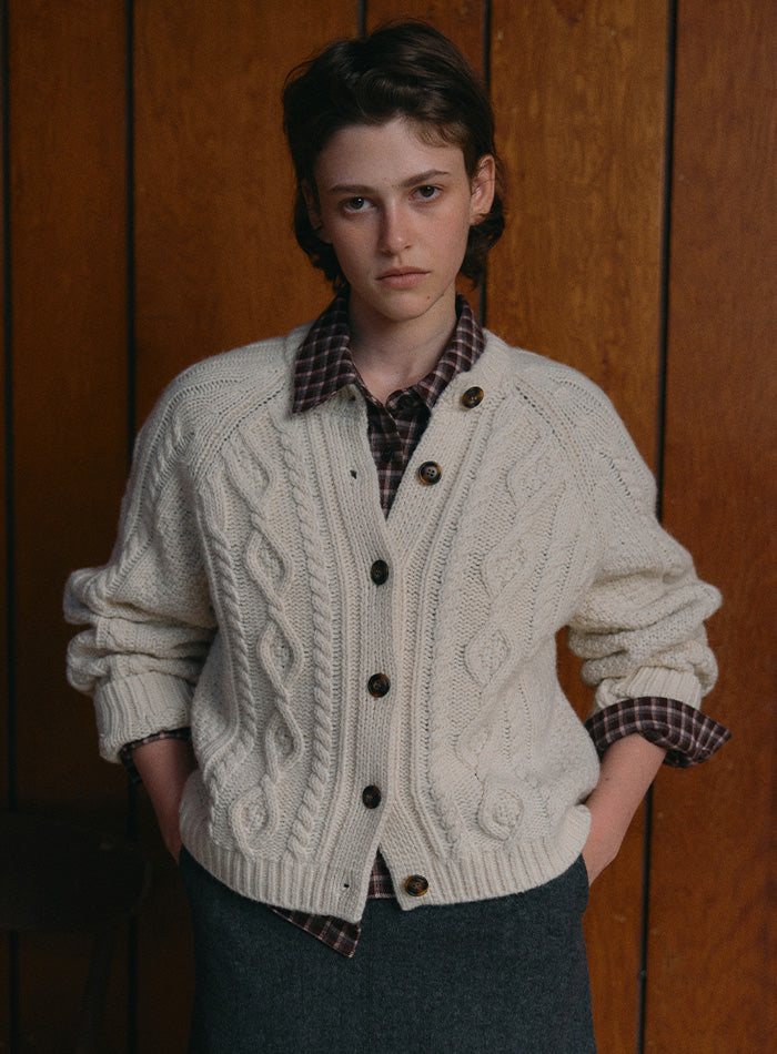 Mango Maniplease Camp Cable Cardigan Cream