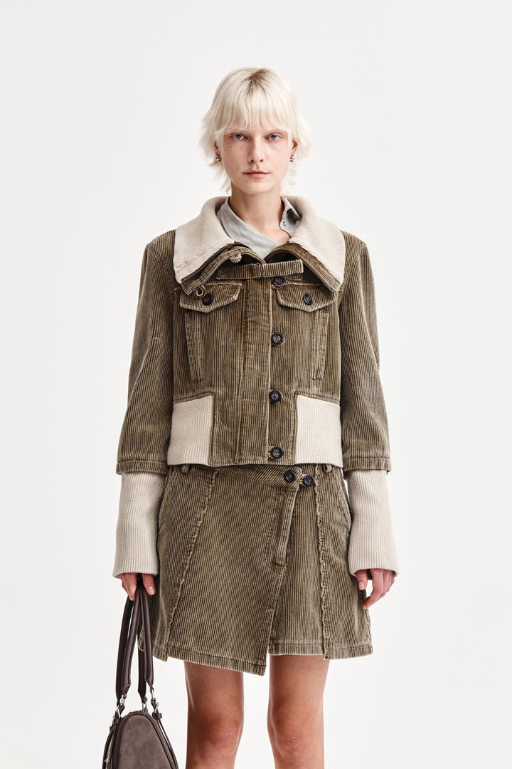 Matinkim Washed Corduroy Bomber Jumper IN Khaki