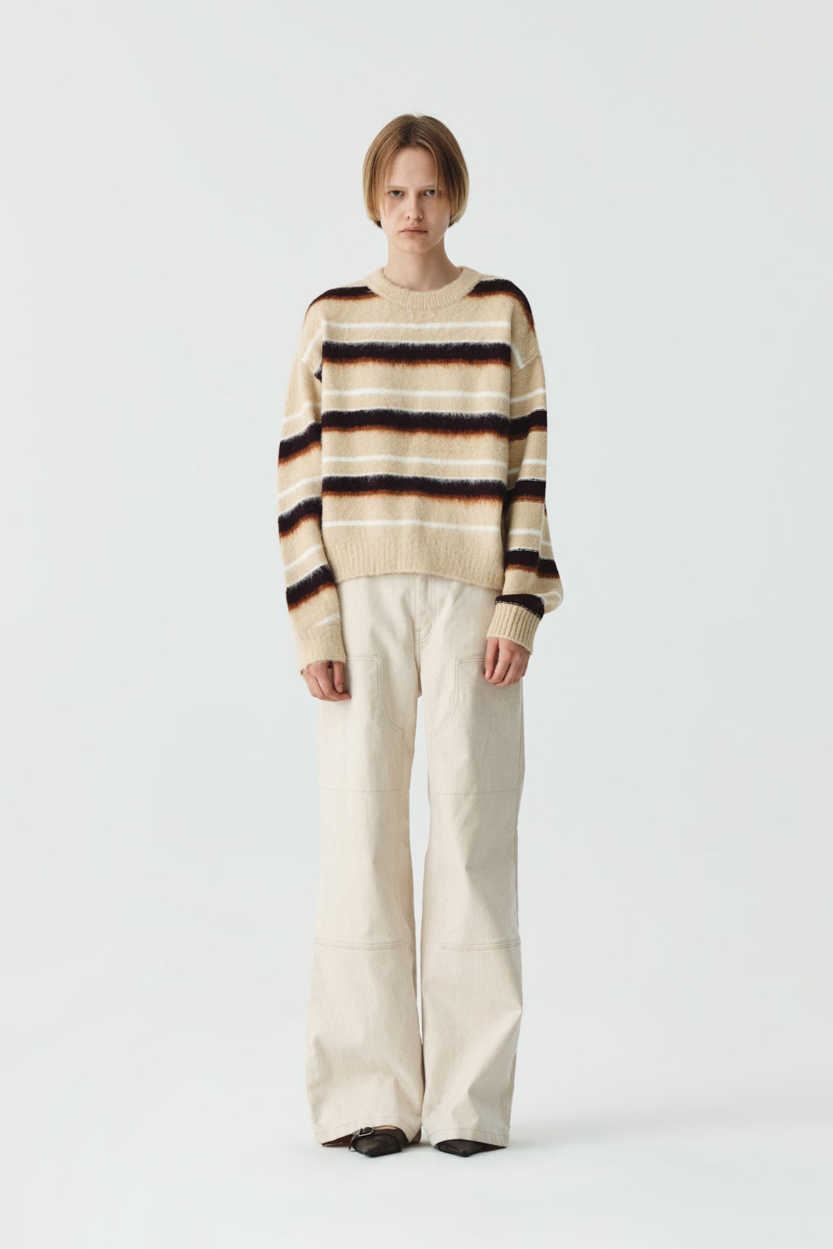 Matinkim Multi Stripe Mohair Knit Pullover IN Beige