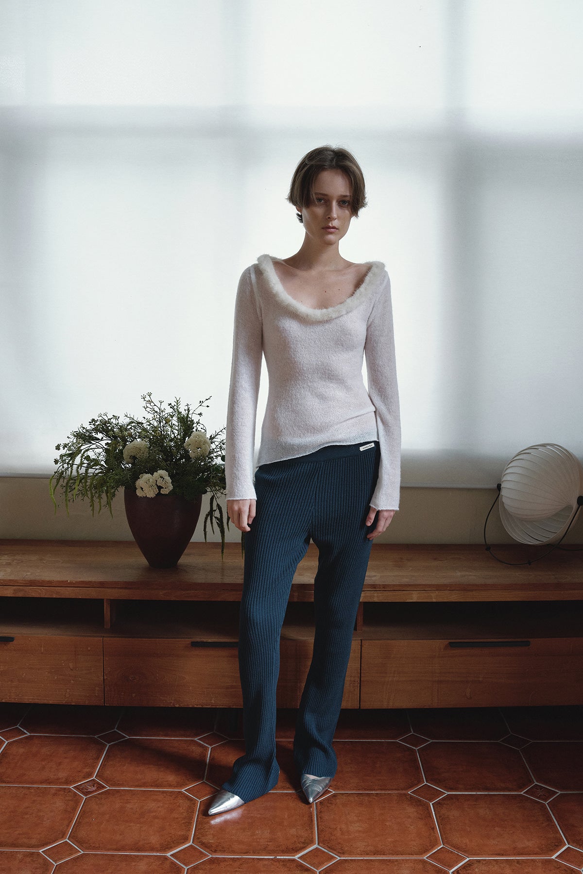 Overdueflair Wool Ribbed Knit Pants Teal Blue