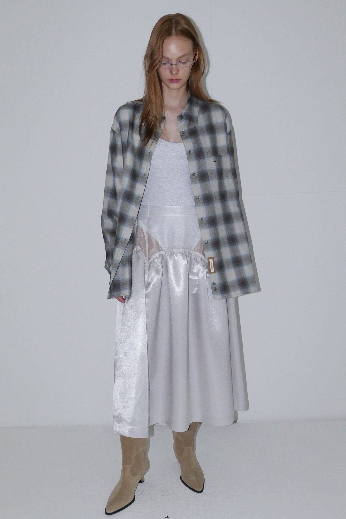 Overdueflair Sheer Satin Long Skirt White Silver
