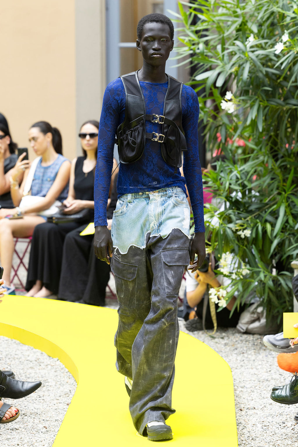 Andersson Bell Faux-Denim & Scratch Leather Printed Cargo-Pants