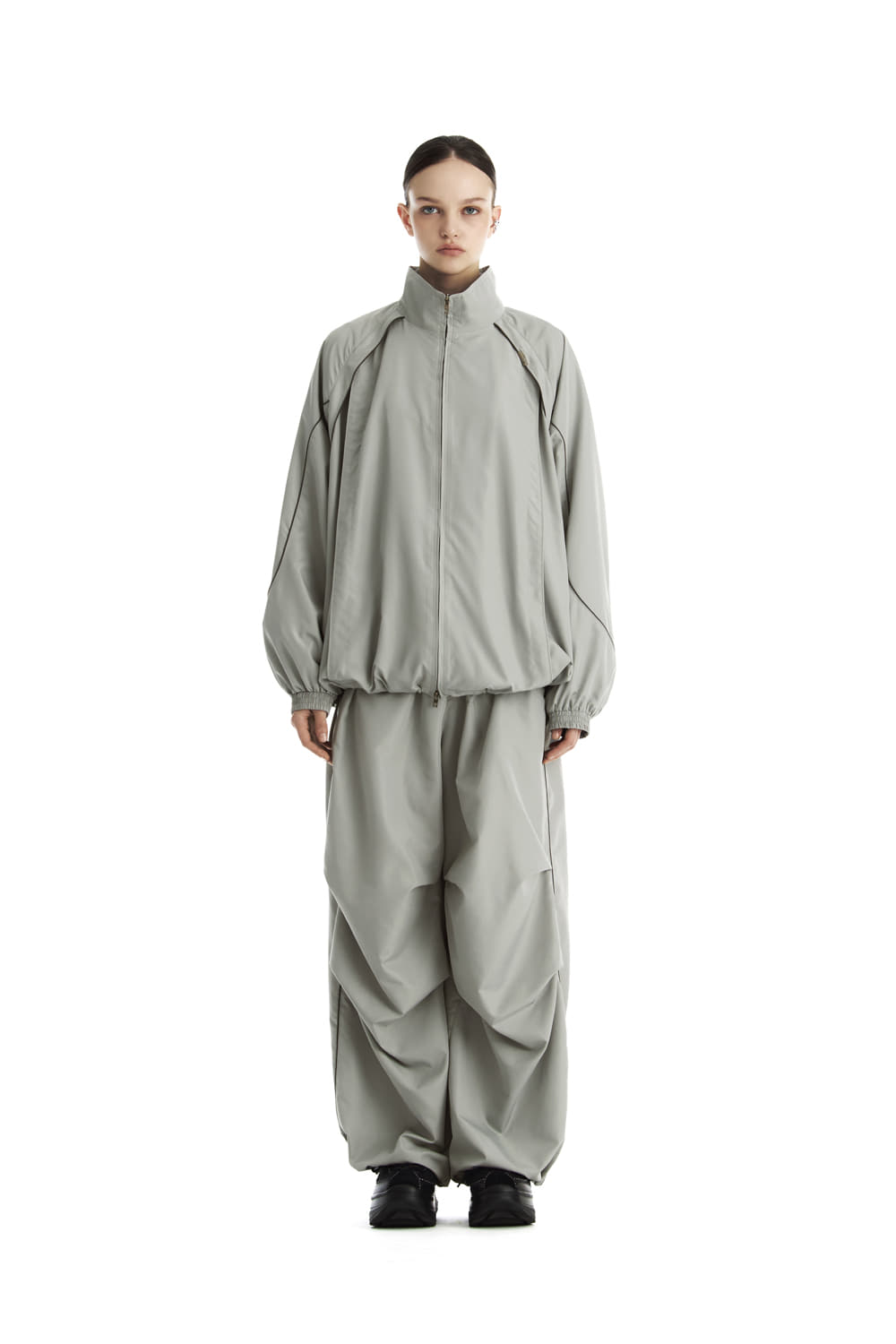 Treemingbird Contrast Piping Set-Up Track Jumper Gray