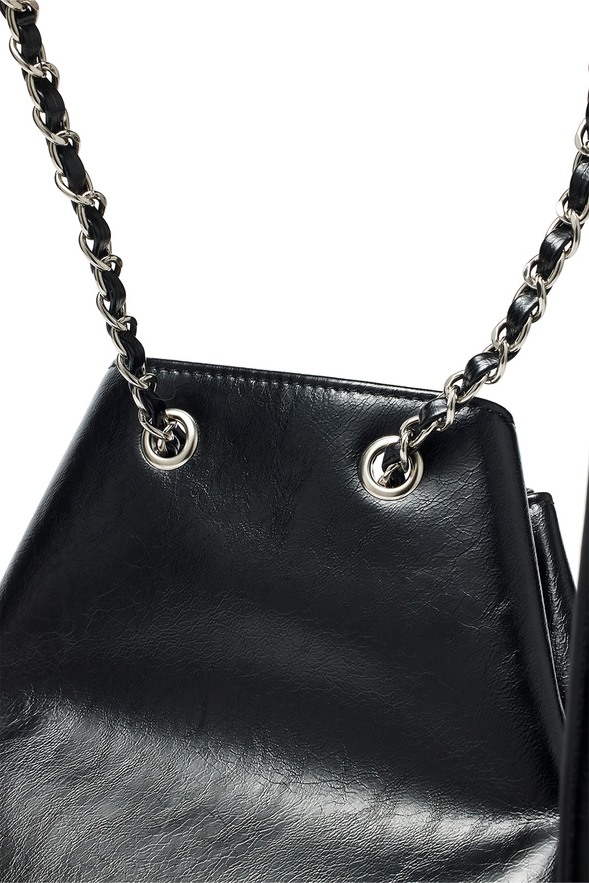 [matinkim] DRAW STRING RIBBON BACK PACK IN BLACK