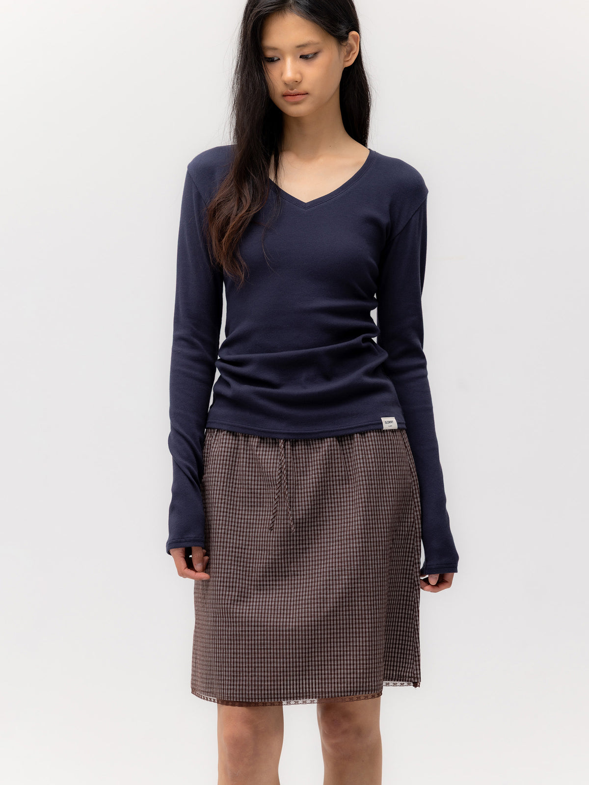 GLOWNY G Classic Lace-Up Midi Skirt (Brown)