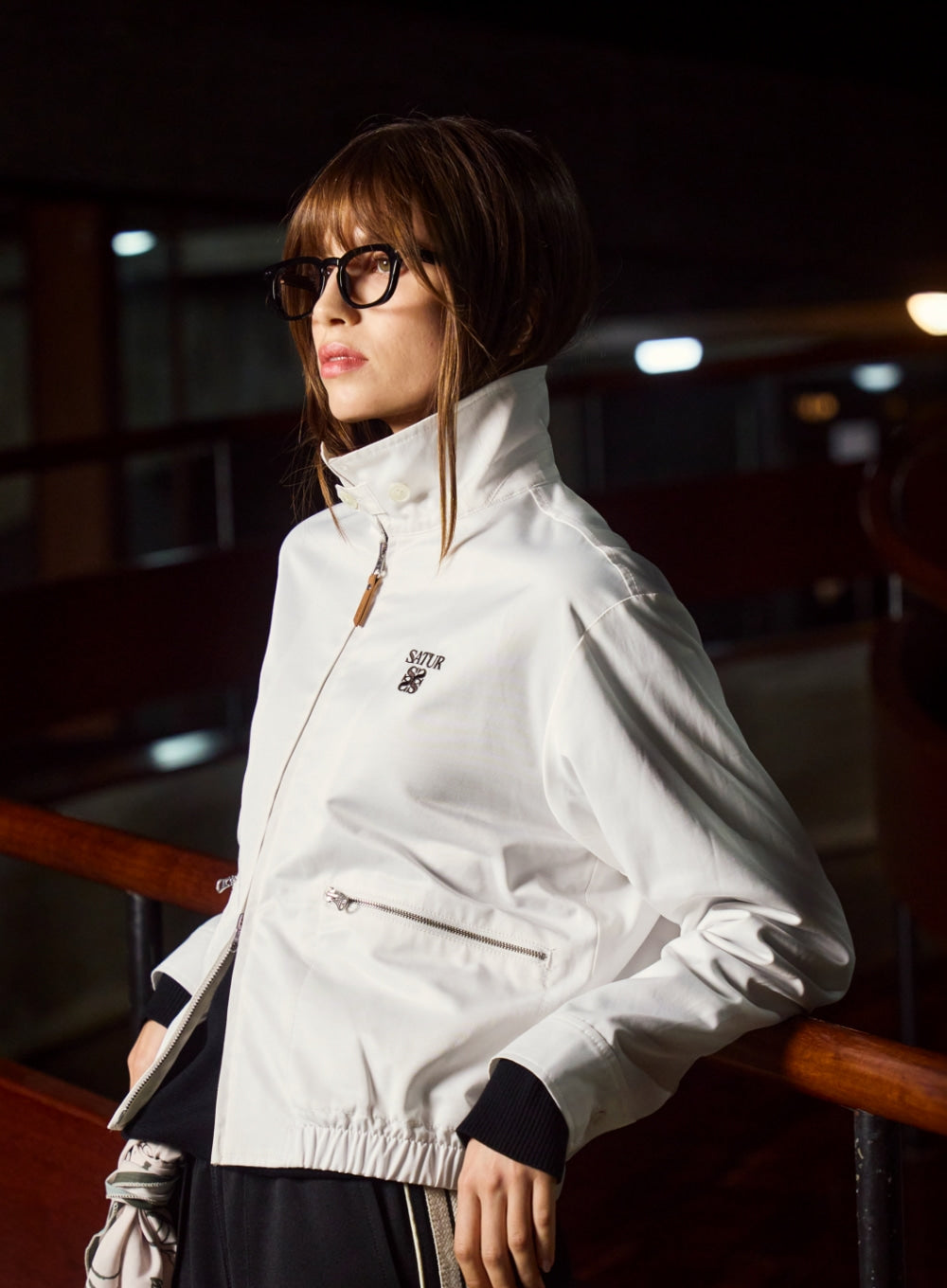 Satur Maron Collar Blouson Jacket - Cream