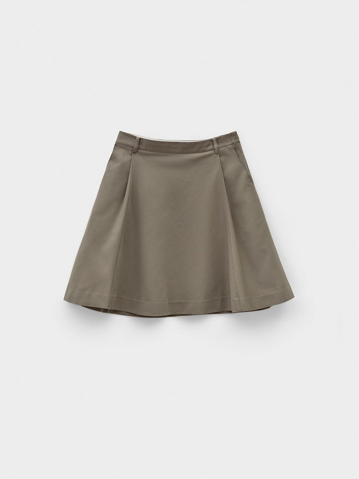 Low Classic Flared Midi Skirt Khaki Beige