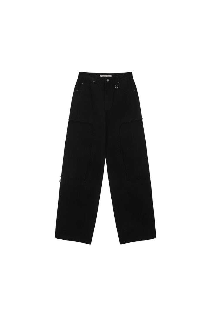 Matinkim Double Knee Cotton Denim Pants For Men IN Black