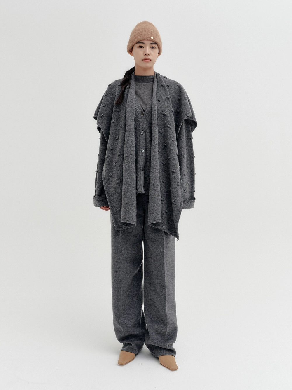 EENK Shawl Layered Knitwear Cardigan - Gray