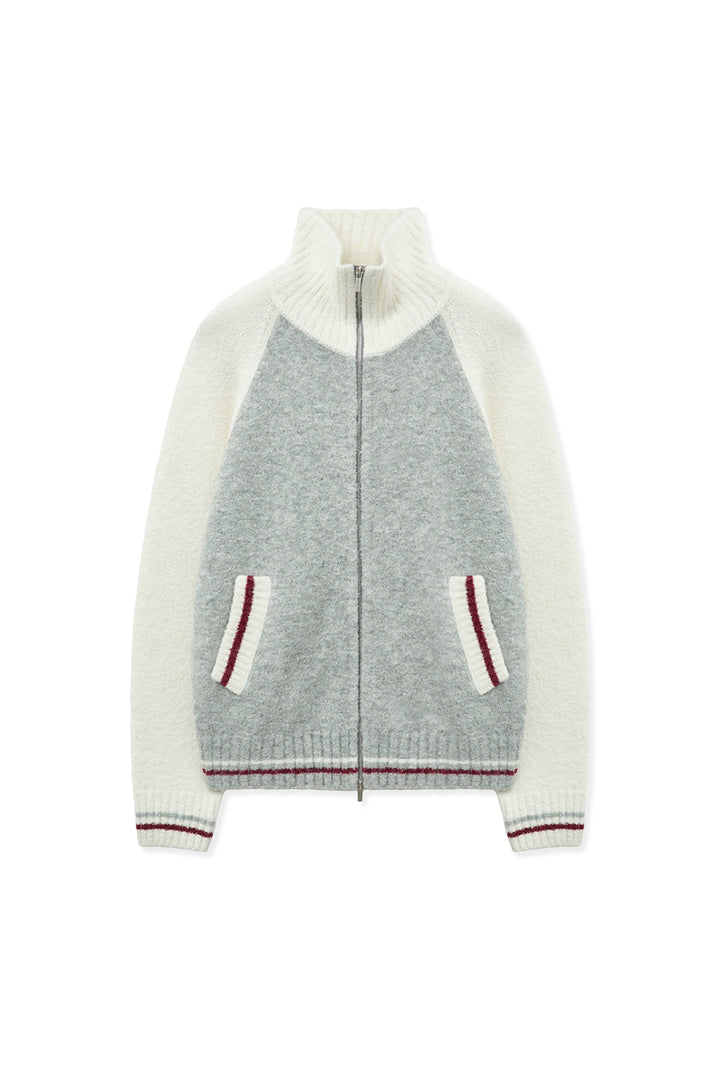 Matinkim High Neck Raglan Knit Zip UP For Women IN Ivory