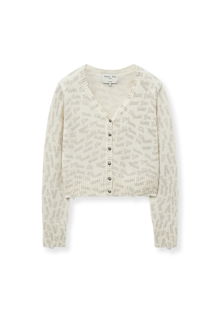 Matinkim Matin Kim All Over Logo Crop Cardigan IN Ivory