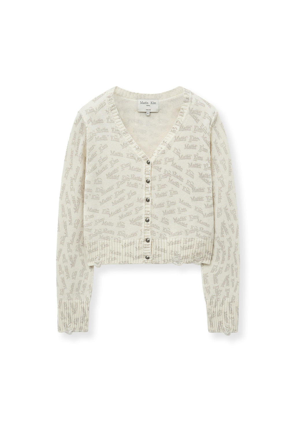 Matinkim Matin Kim All Over Logo Crop Cardigan IN Ivory