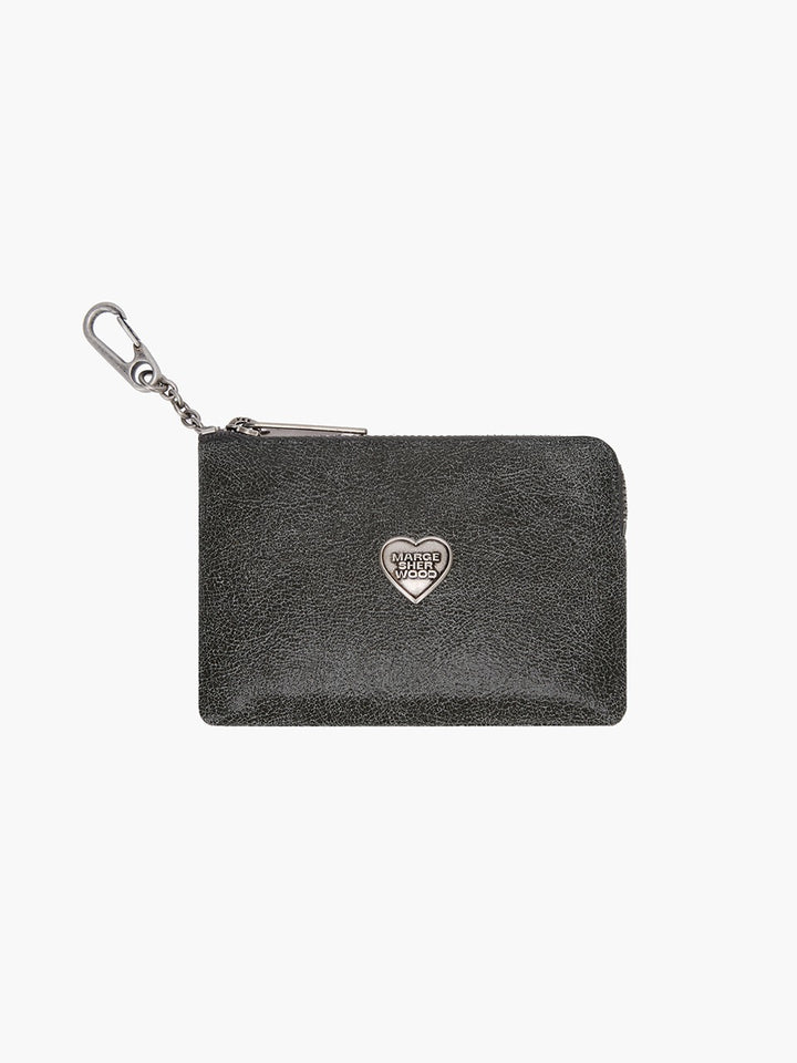 Margesherwood Heart Zipper Wallet Silver Logo white+grey two-tone cracked