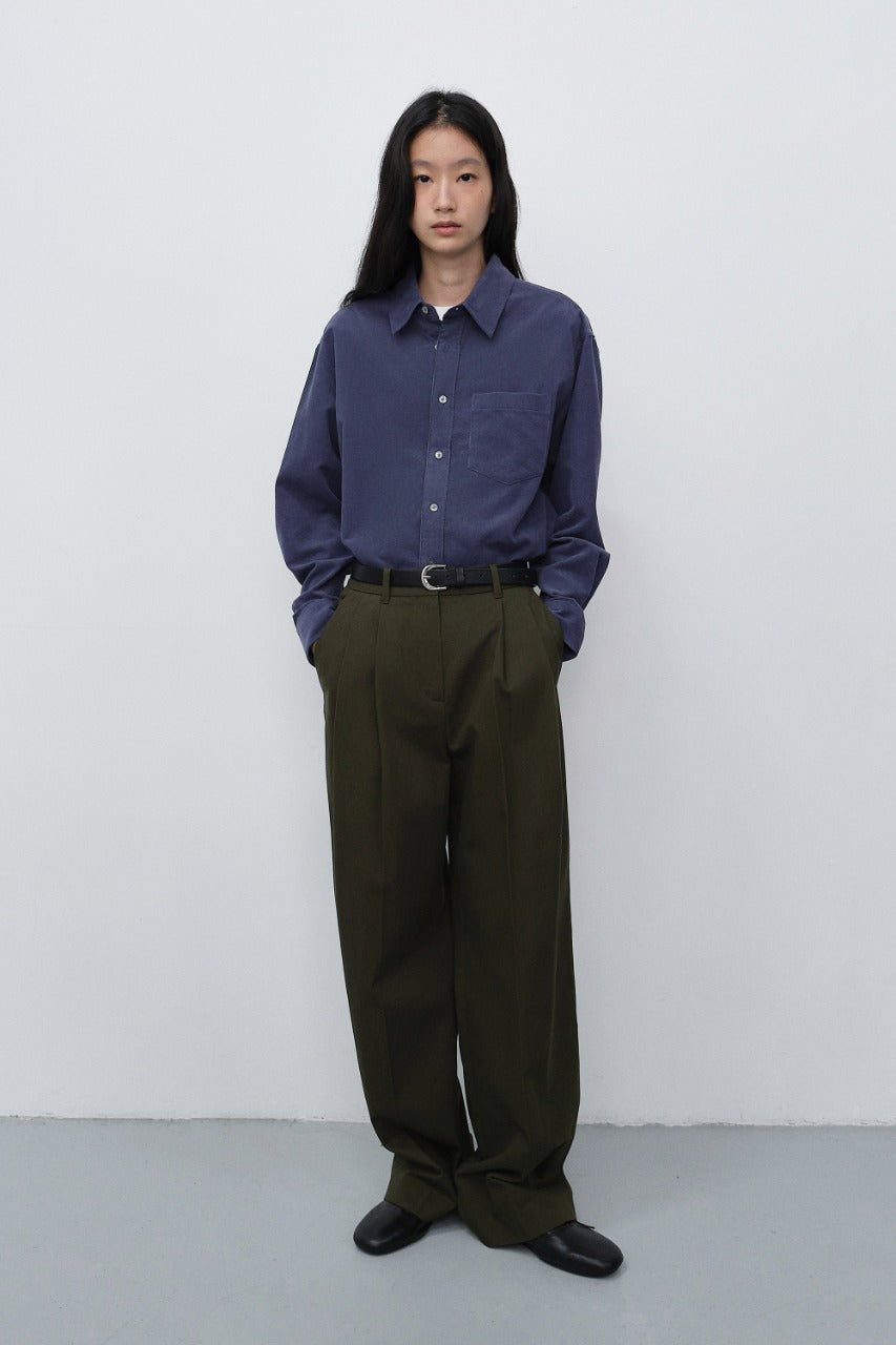 Dunst Double Pleated Wide Chino Slacks Khaki