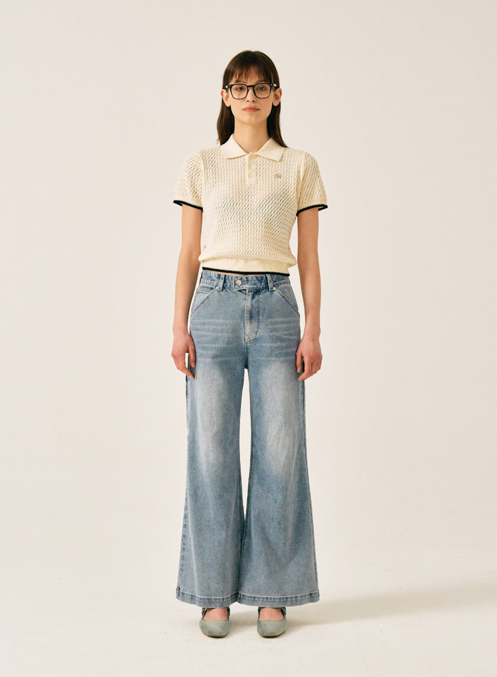 [satur] (W) Diagonal Collar Half Knit - Resort Ivory