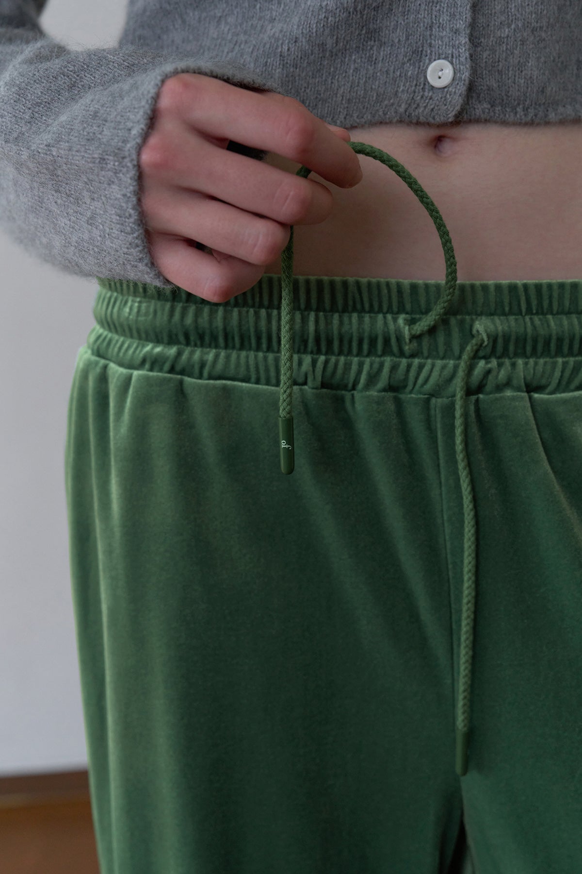 Overdueflair Velvet Banded Wide Pants Apple Green