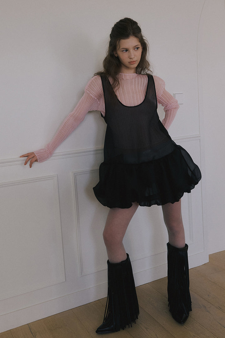 Overdueflair Organza Balloon Mini Dress Black