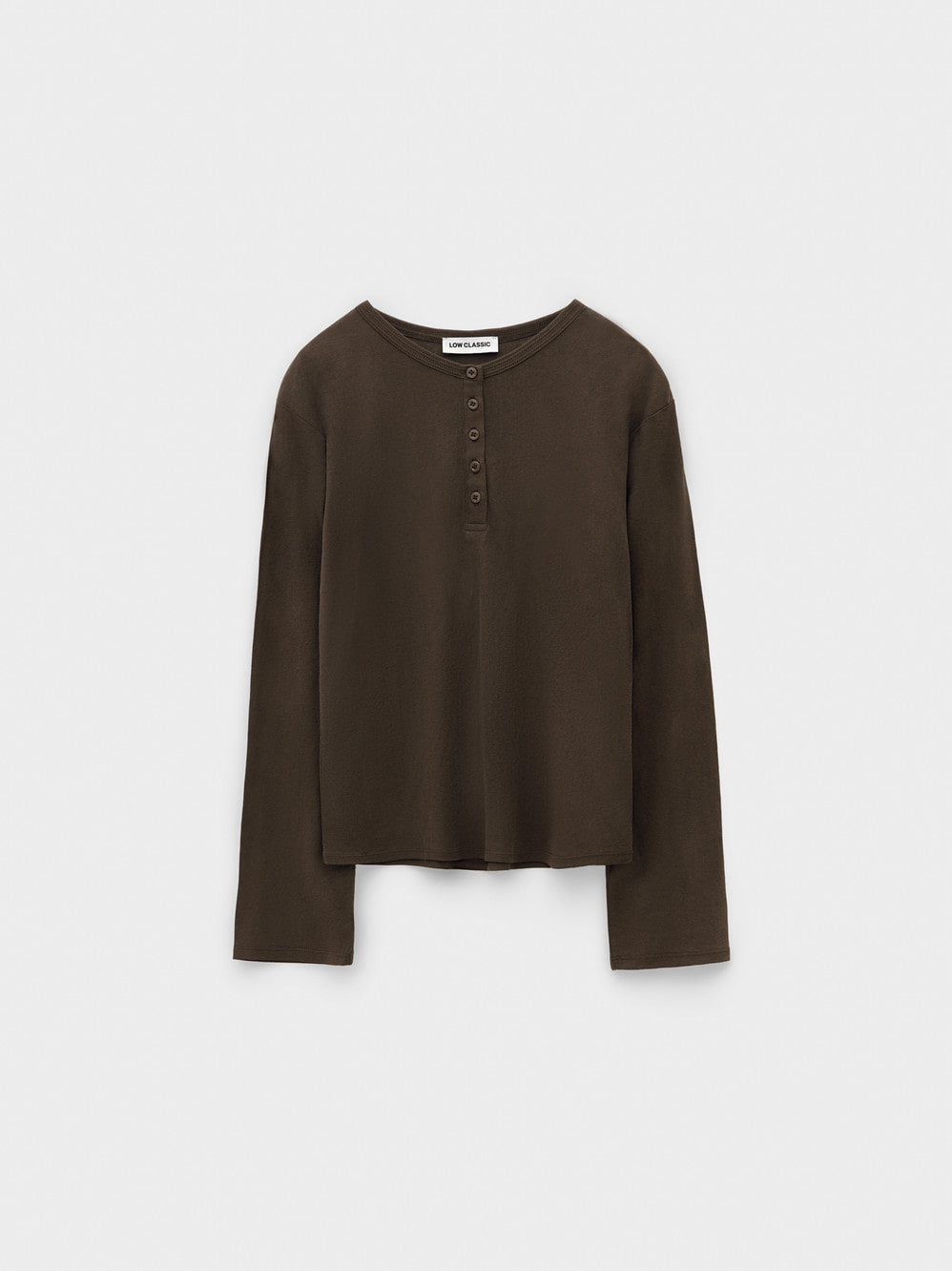 [Low Classic] Henley Neck Cotton Long Sleeve T-Shirt_Khaki Brown