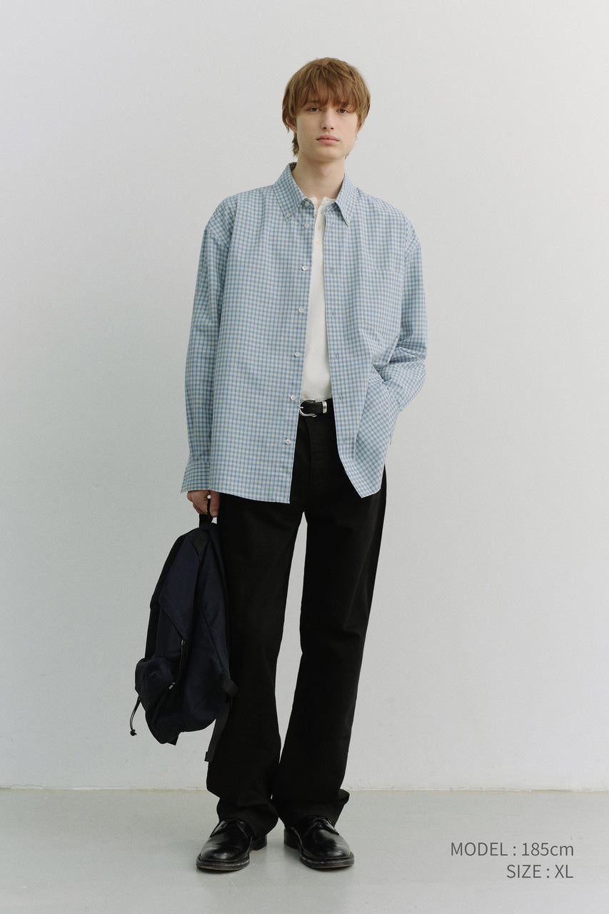 Dunst Unisex Oversized BD Checked Shirt Soft Blue Check
