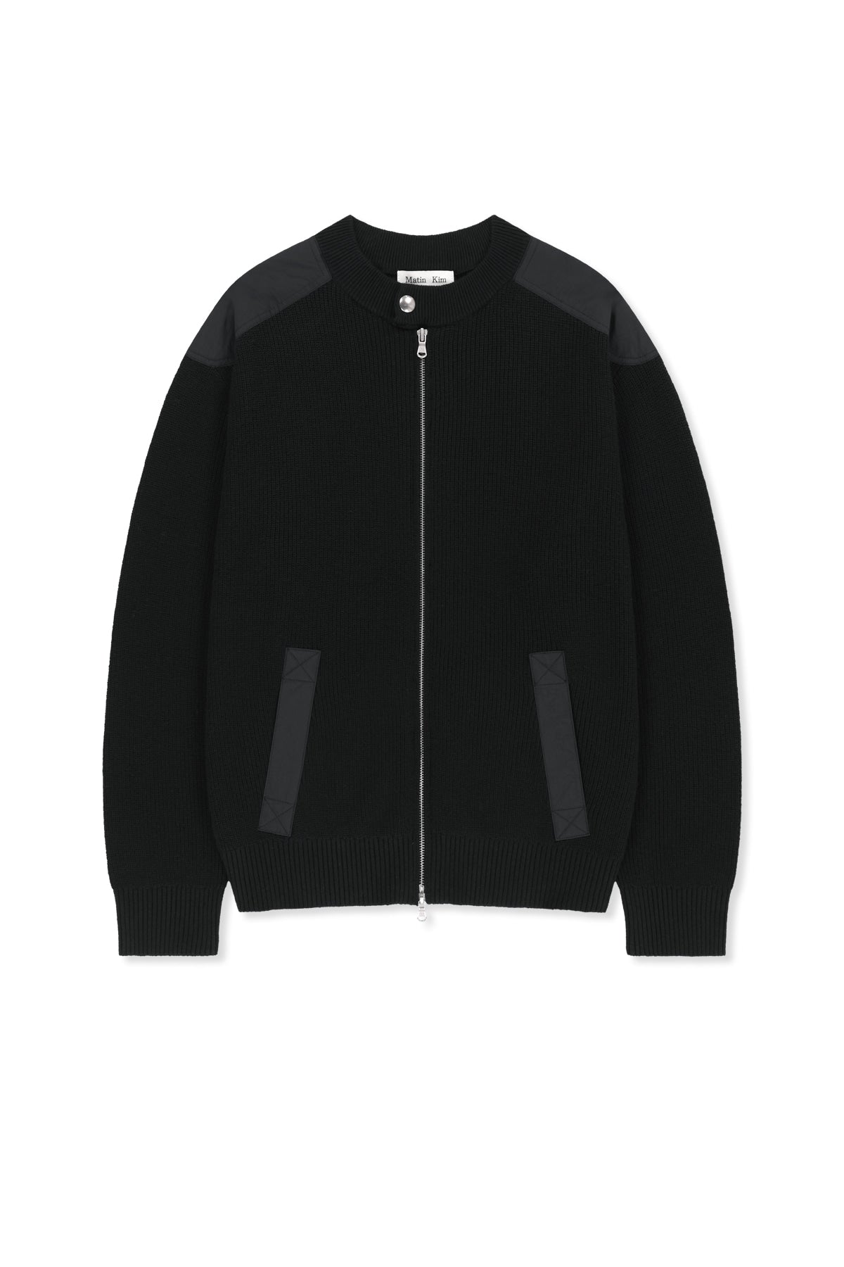 Matinkim Patch Detail Knit Zip UP For Men IN Black