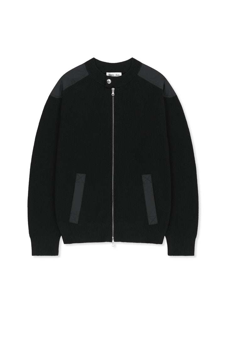 Matinkim Patch Detail Knit Zip UP For Men IN Black