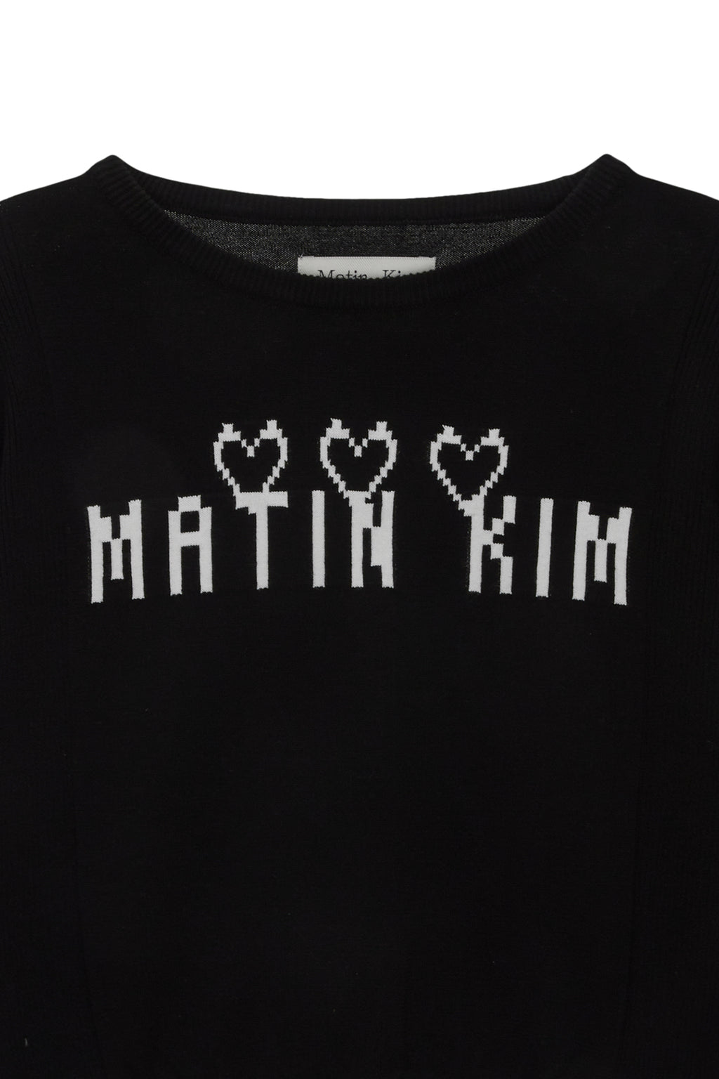 [matinkim] LOGO POINT JACQUARD KNIT CROP TOP IN BLACK
